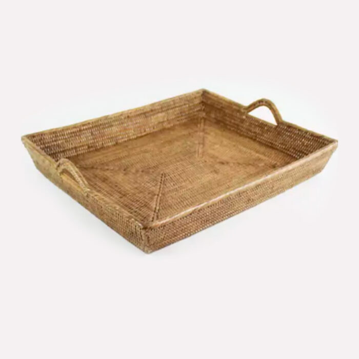 Bandeja de Rattan Retangular G c/ Alça 58 X 47 X 8/12 cm